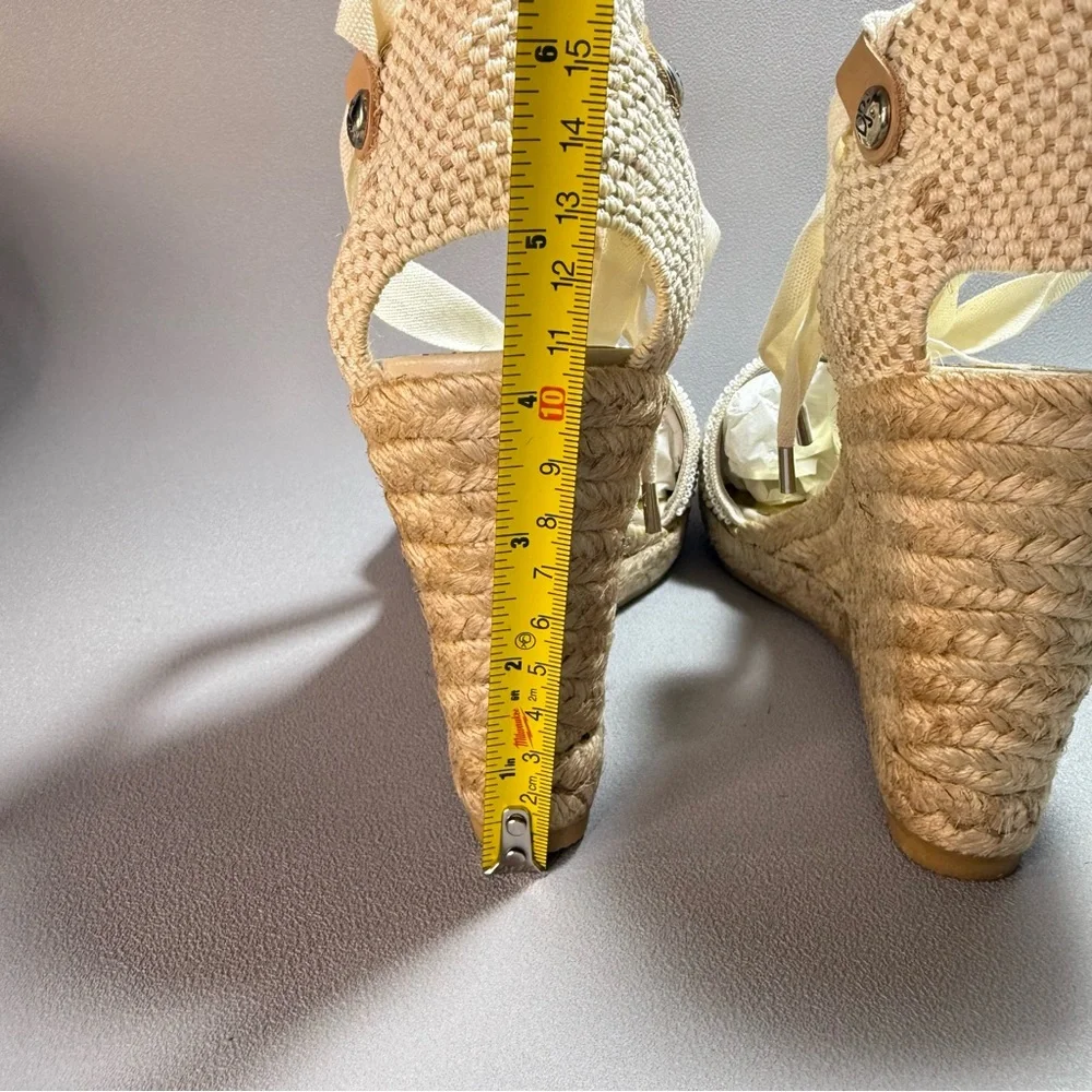 Donald J. Pliner New Elsa Cream and Gold Beaded Wedge Espadrille Sandles